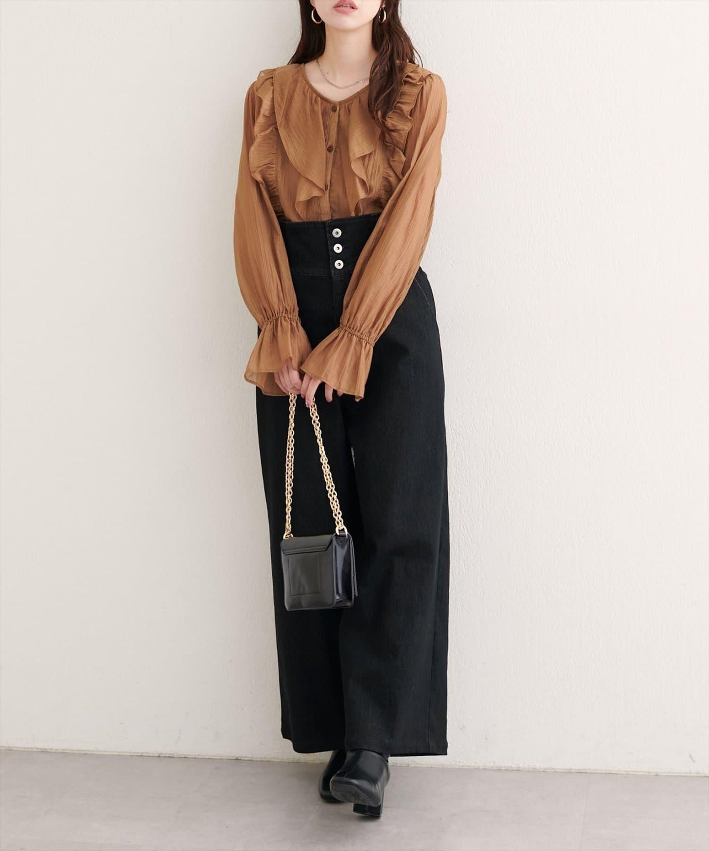 【natural couture】 翻邊腰帶牛仔褲