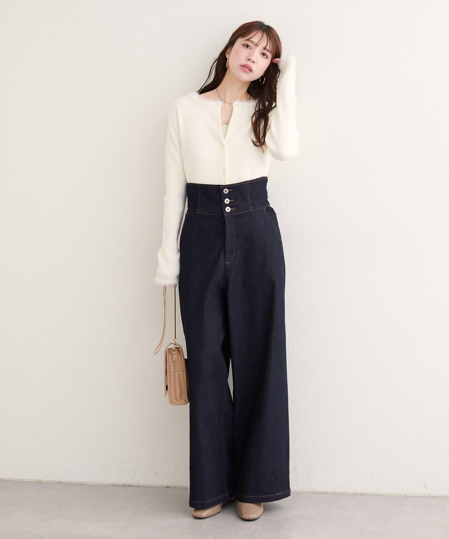 【natural couture】 翻邊腰帶牛仔褲