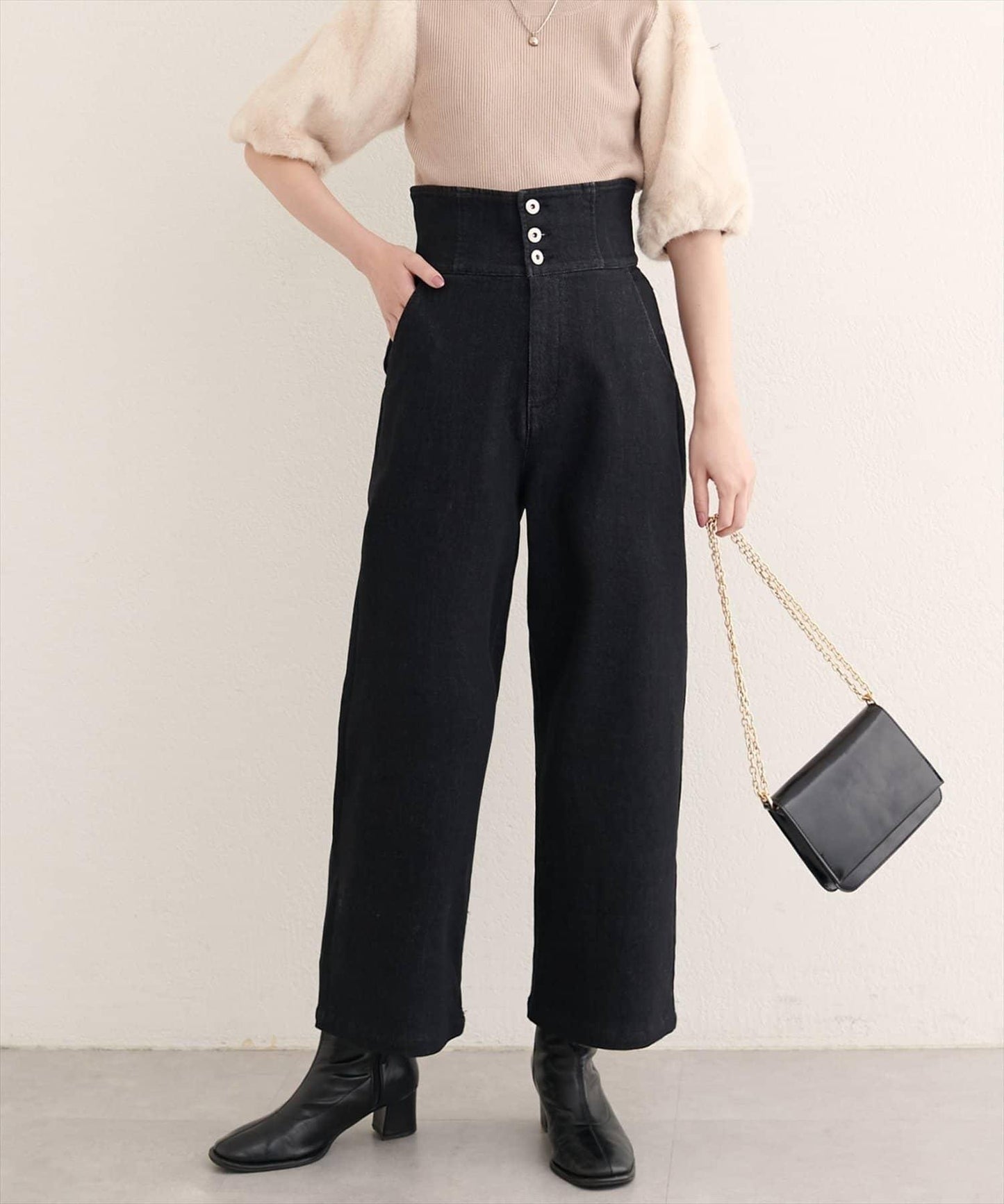 【natural couture】 翻邊腰帶牛仔褲