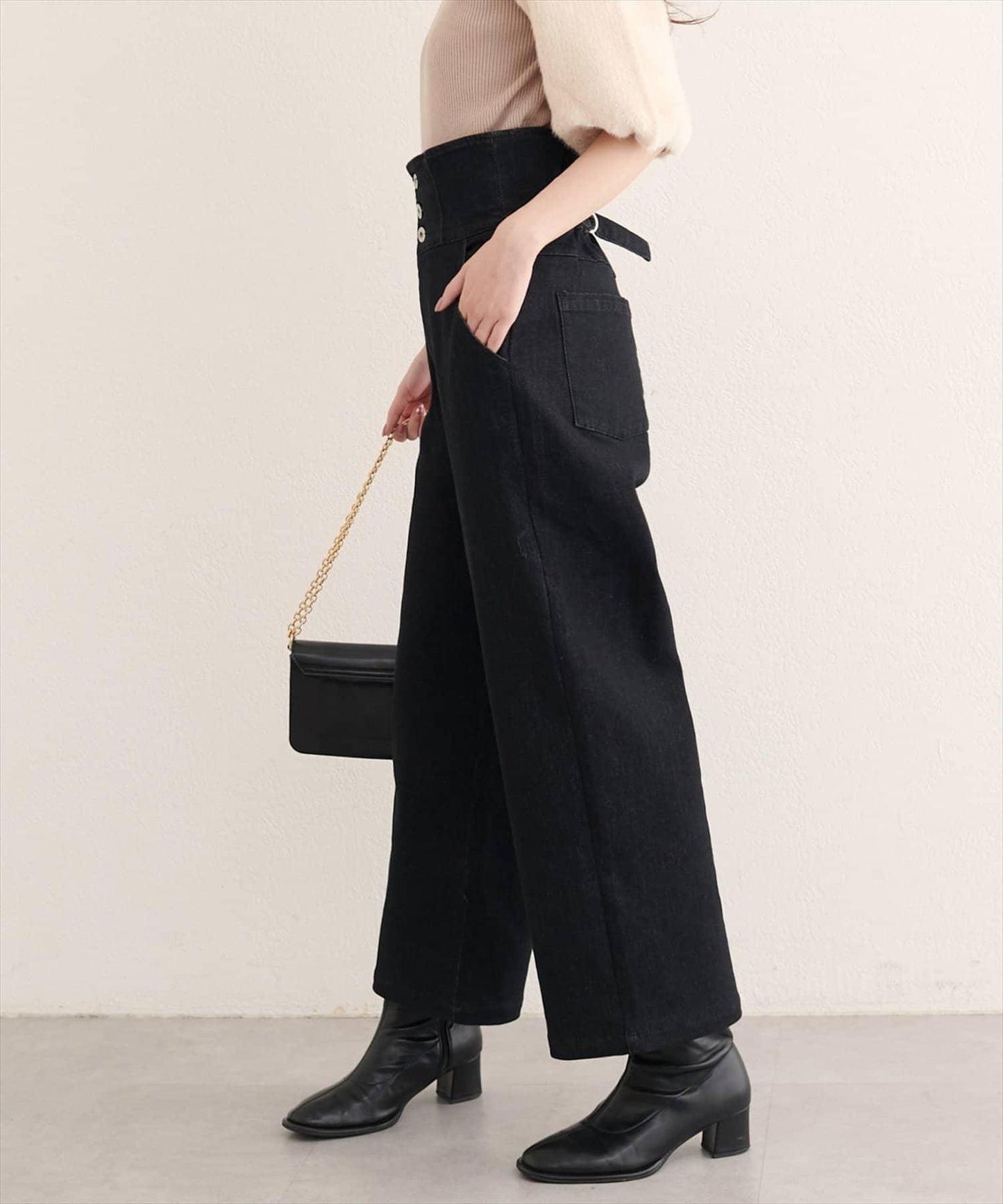 【natural couture】 翻邊腰帶牛仔褲