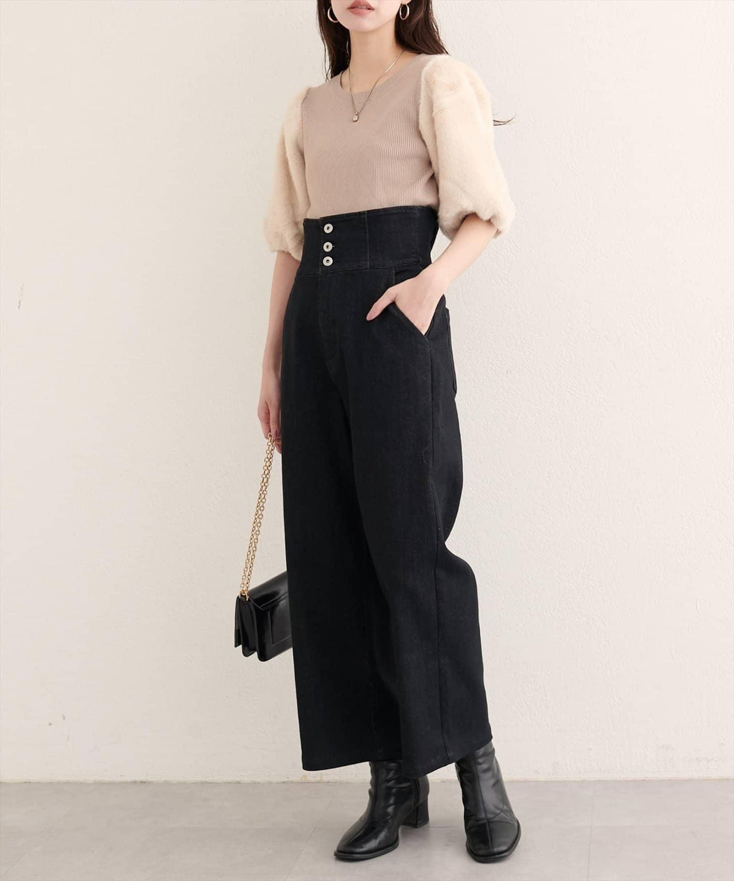 【natural couture】 翻邊腰帶牛仔褲