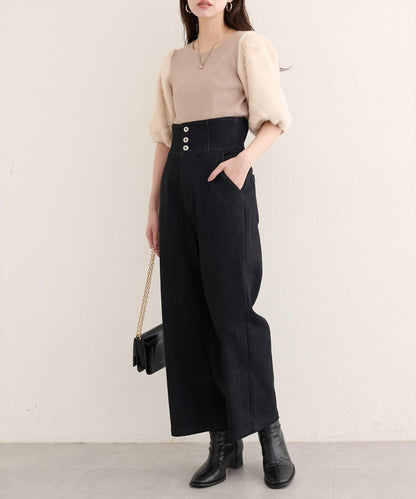 【natural couture】 翻邊腰帶牛仔褲