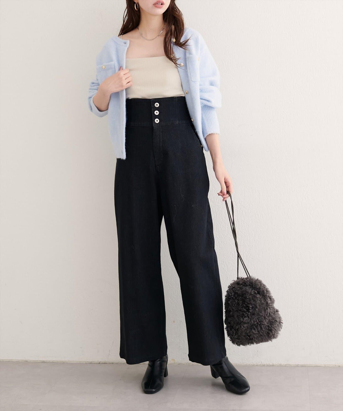 【natural couture】 翻邊腰帶牛仔褲