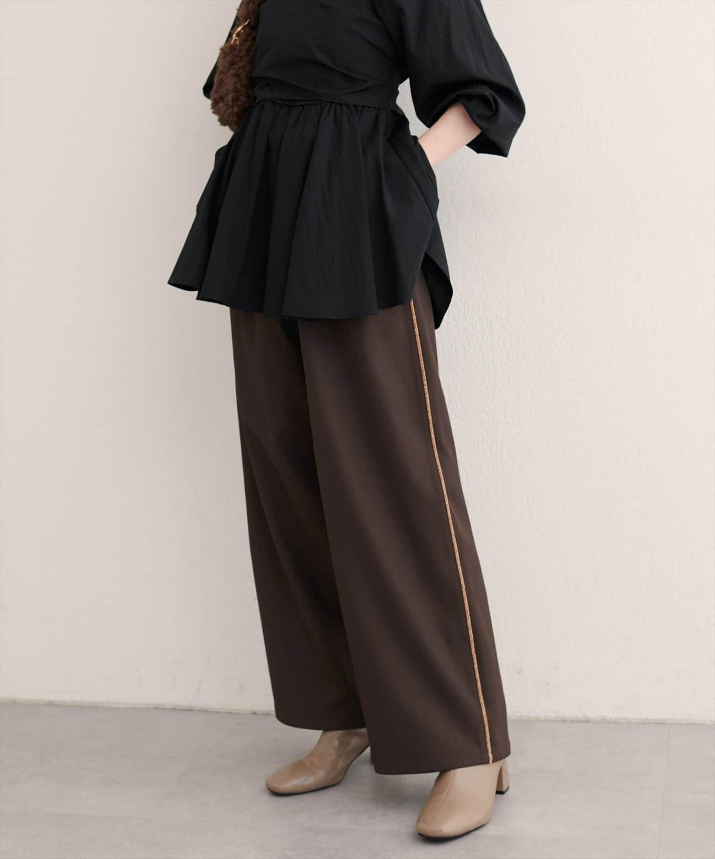 【natural couture】側邊條紋休閒褲