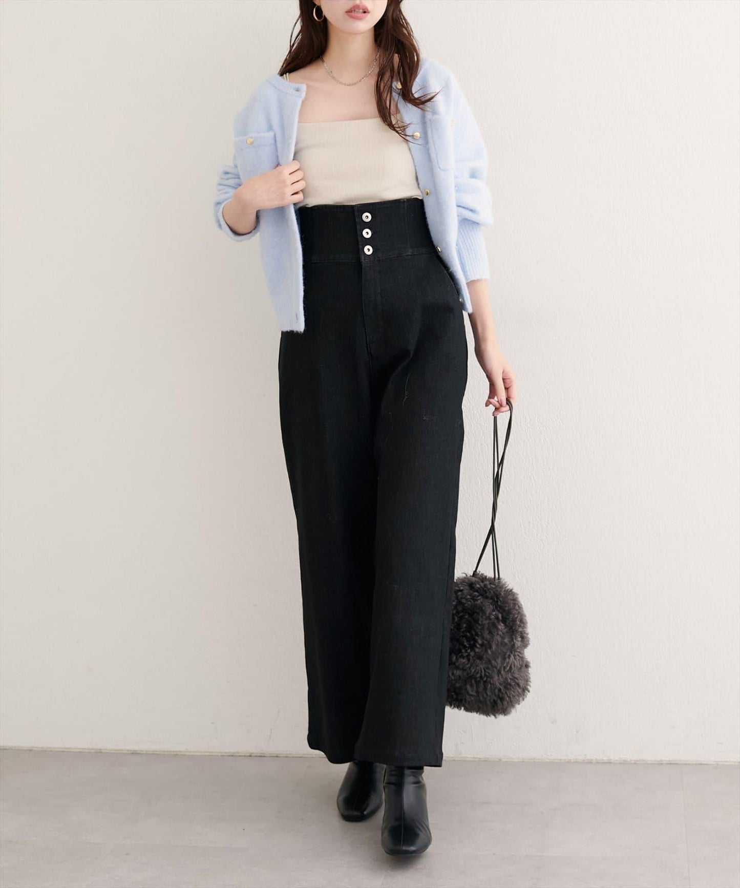 【natural couture】 翻邊腰帶牛仔褲