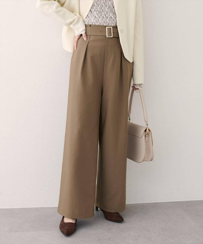 【natural couture】帶扣腰帶褶皺長褲