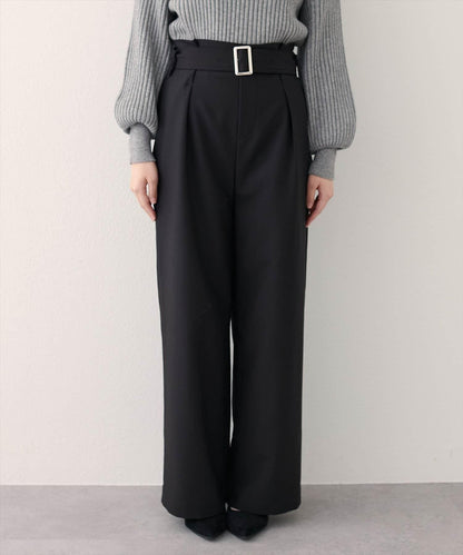 【natural couture】帶扣腰帶褶皺長褲