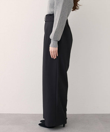 【natural couture】帶扣腰帶褶皺長褲