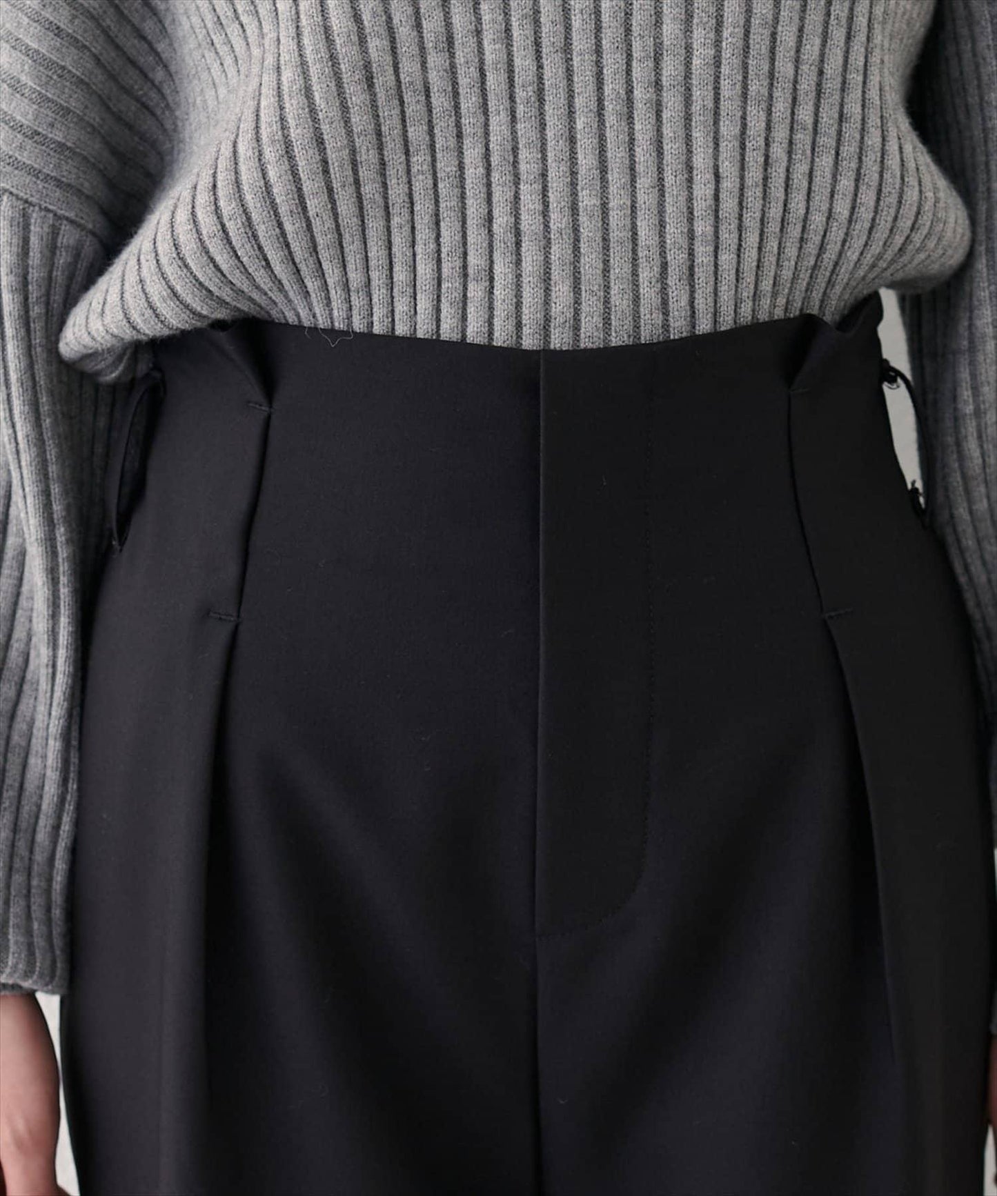 【natural couture】帶扣腰帶褶皺長褲