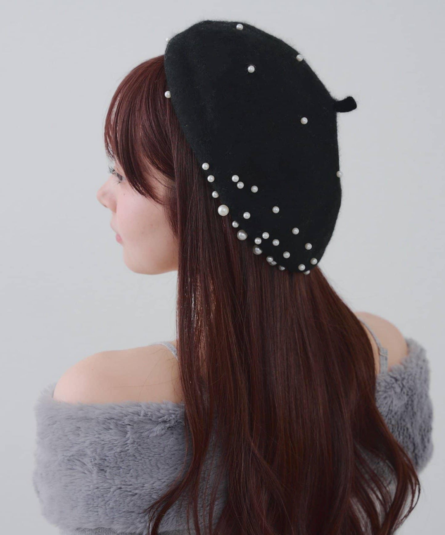 珍珠與水鑽裝飾貝雷帽