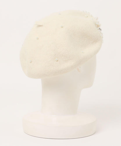 珍珠與水鑽裝飾貝雷帽