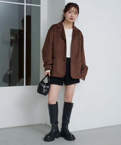 亮絲毛絨針織短褲