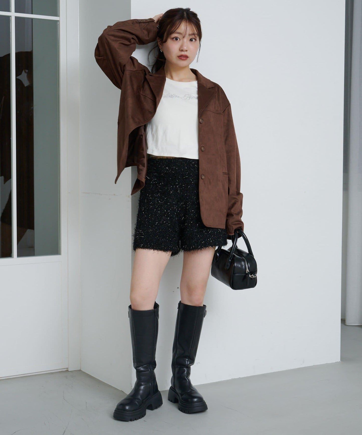 亮絲毛絨針織短褲