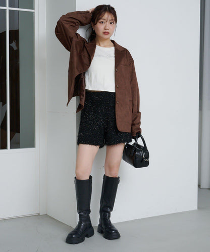 亮絲毛絨針織短褲