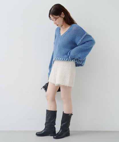 亮絲毛絨針織短褲