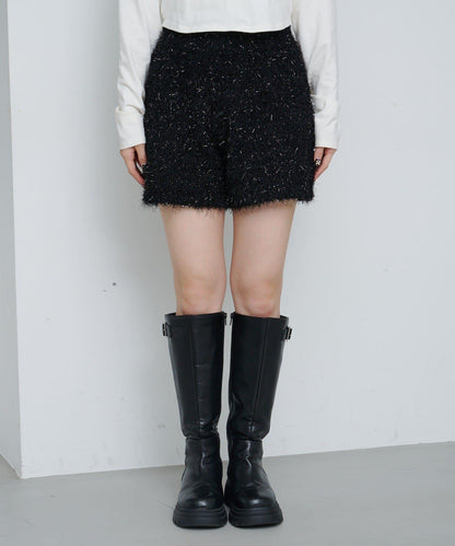 亮絲毛絨針織短褲