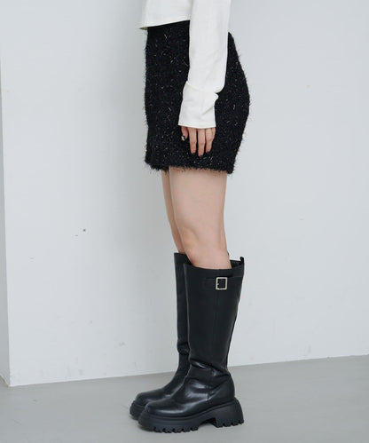 亮絲毛絨針織短褲