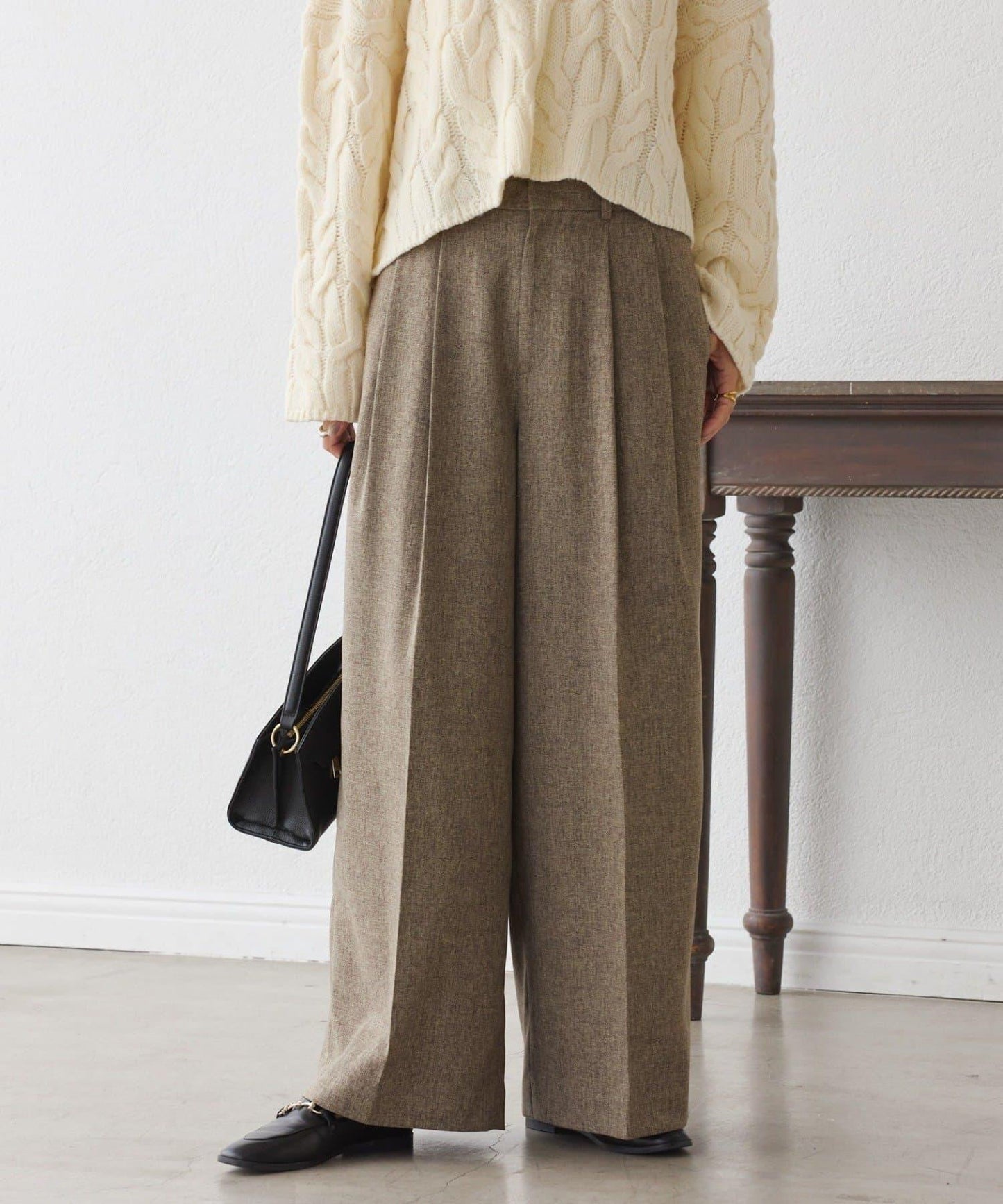 【可搭配套裝】羊毛斜紋雙褶長褲