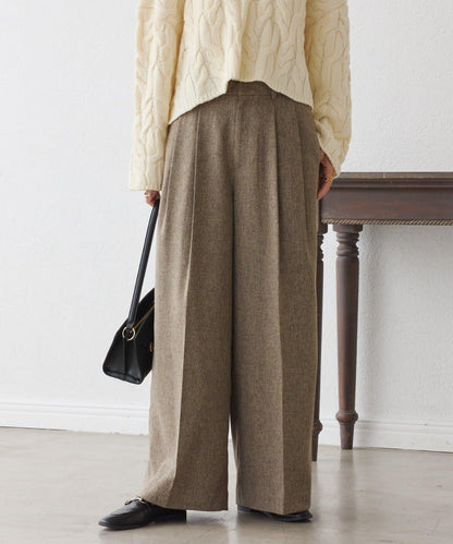【可搭配套裝】羊毛斜紋雙褶長褲