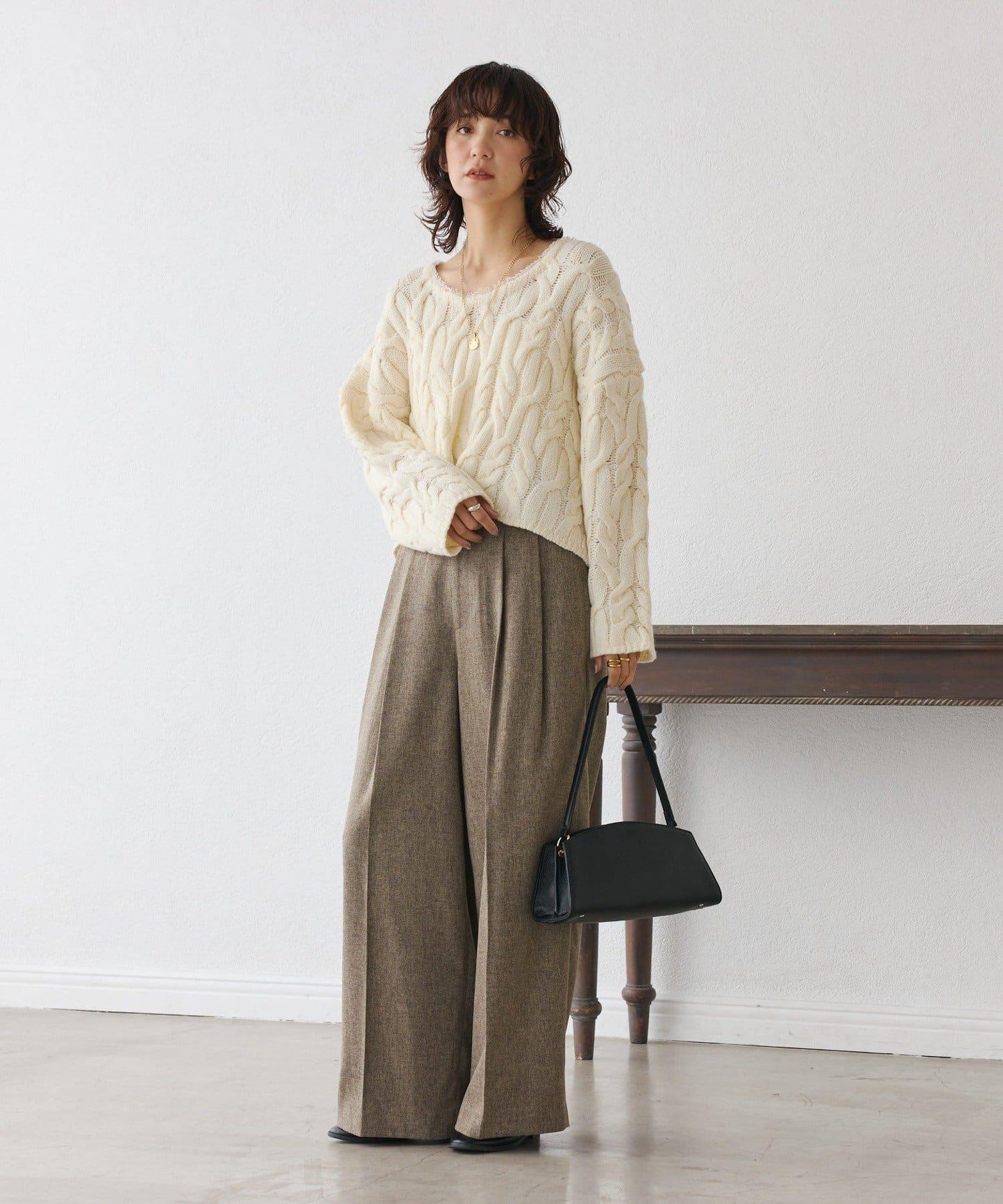 【可搭配套裝】羊毛斜紋雙褶長褲