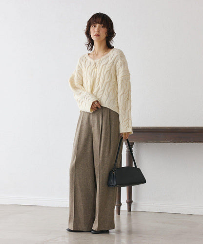 【可搭配套裝】羊毛斜紋雙褶長褲