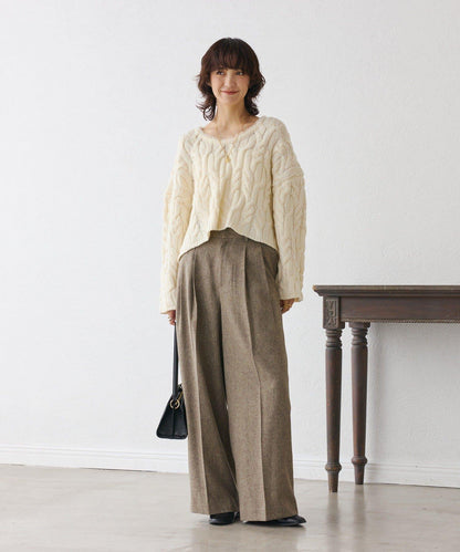 【可搭配套裝】羊毛斜紋雙褶長褲