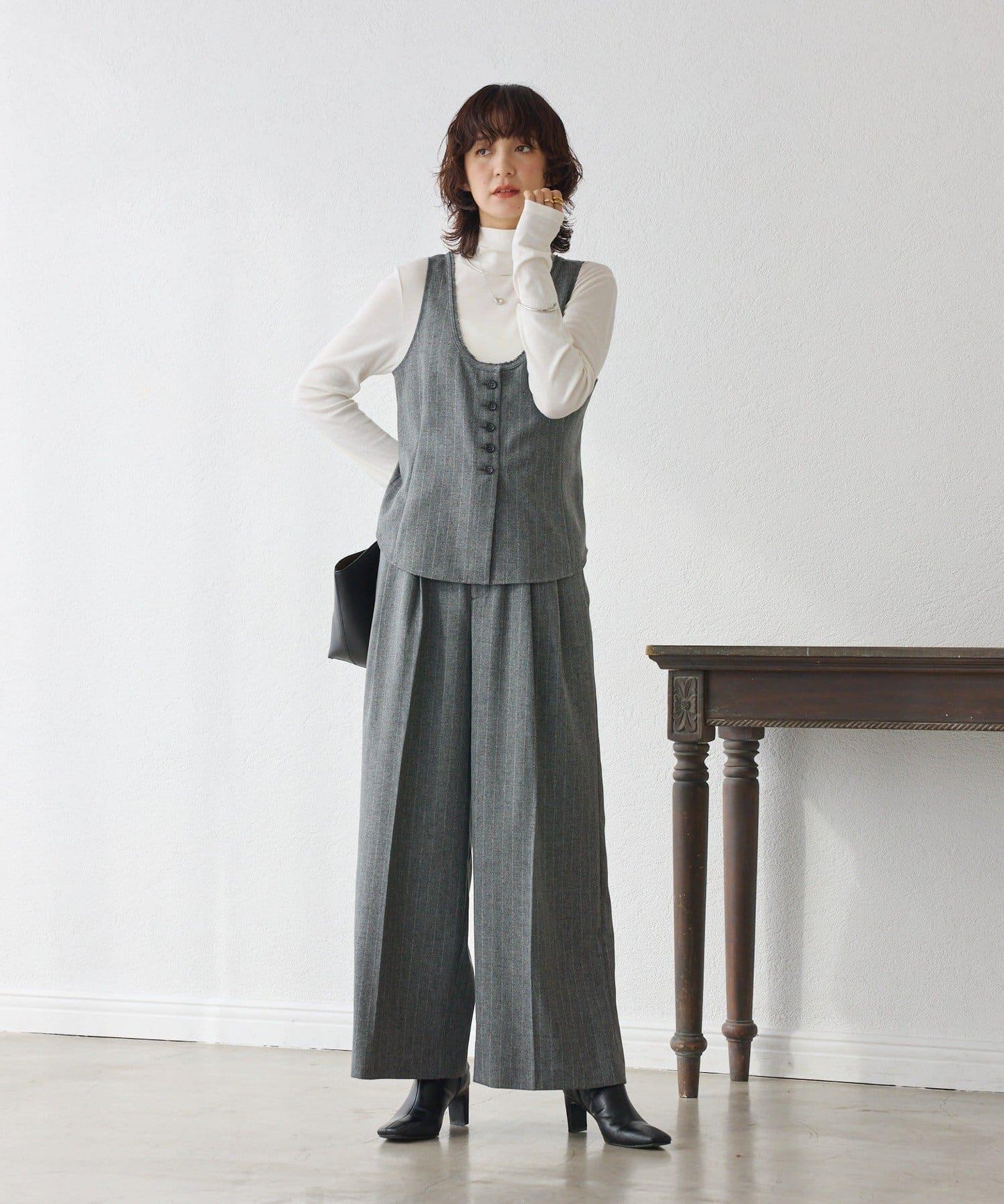 【可搭配套裝】羊毛斜紋雙褶長褲