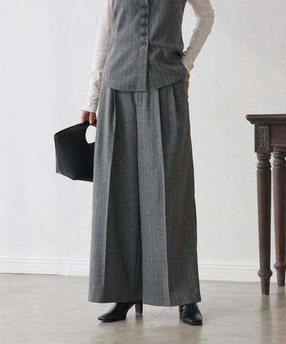 【可搭配套裝】羊毛斜紋雙褶長褲