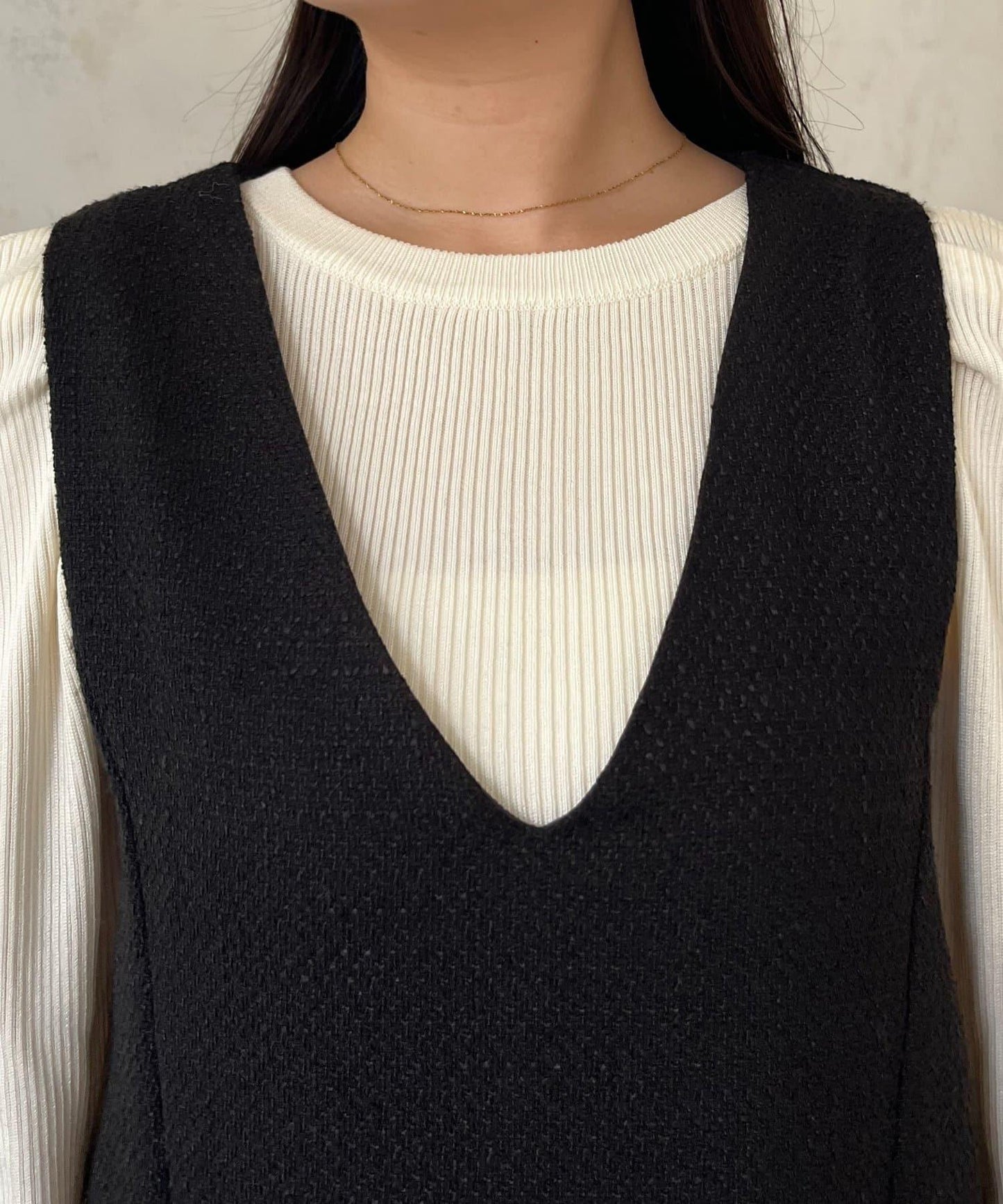 下襬氣球袖呢料連衣裙