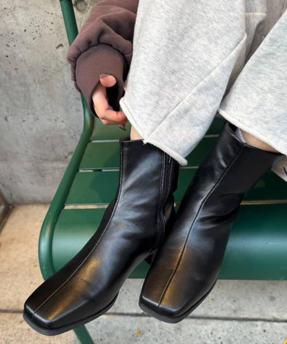 【穿著舒適！】彈力方頭靴