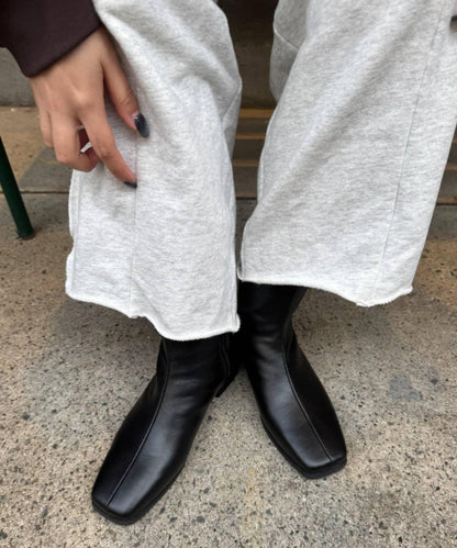 【穿著舒適！】彈力方頭靴