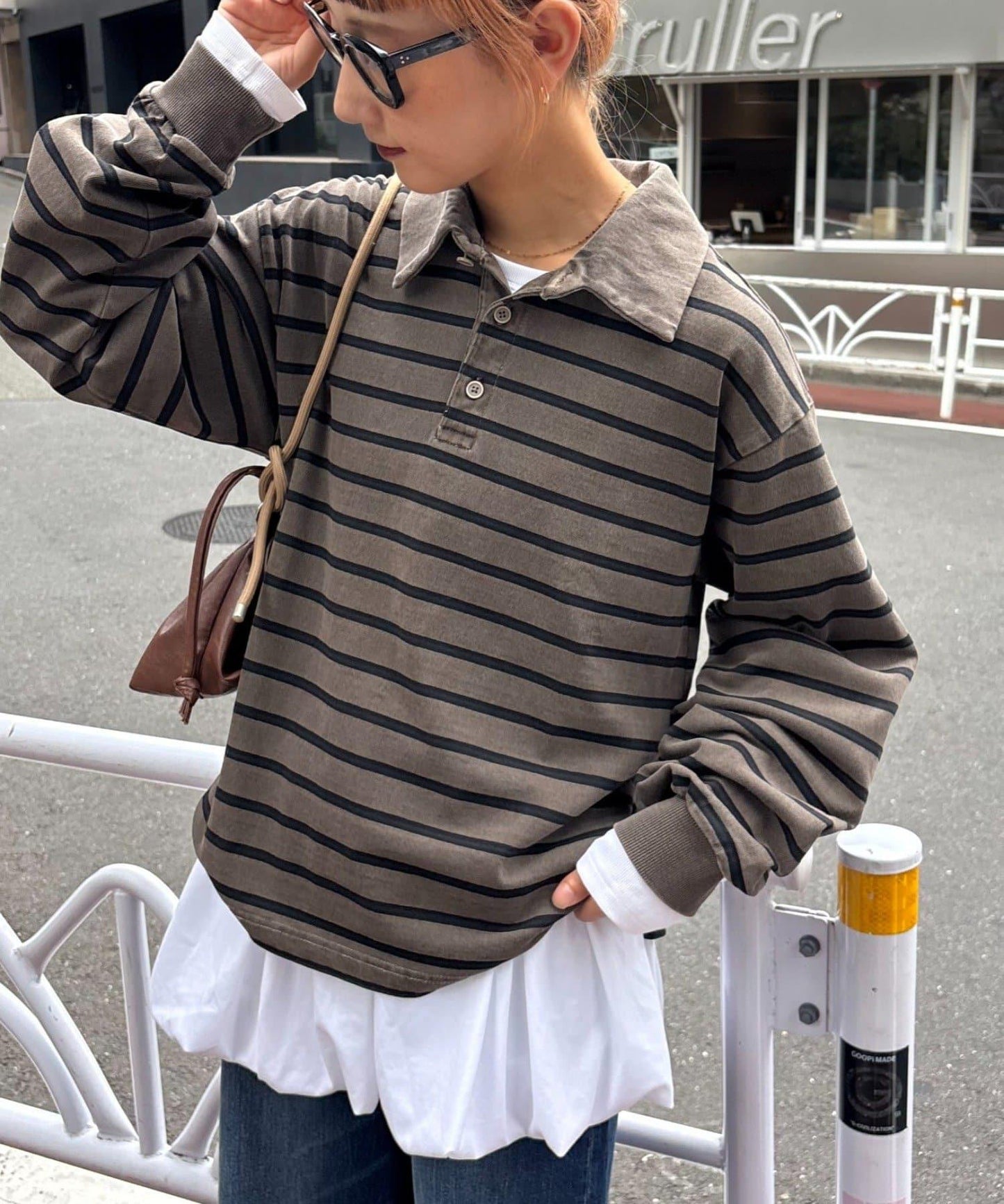 水洗工藝條紋翻領上衣