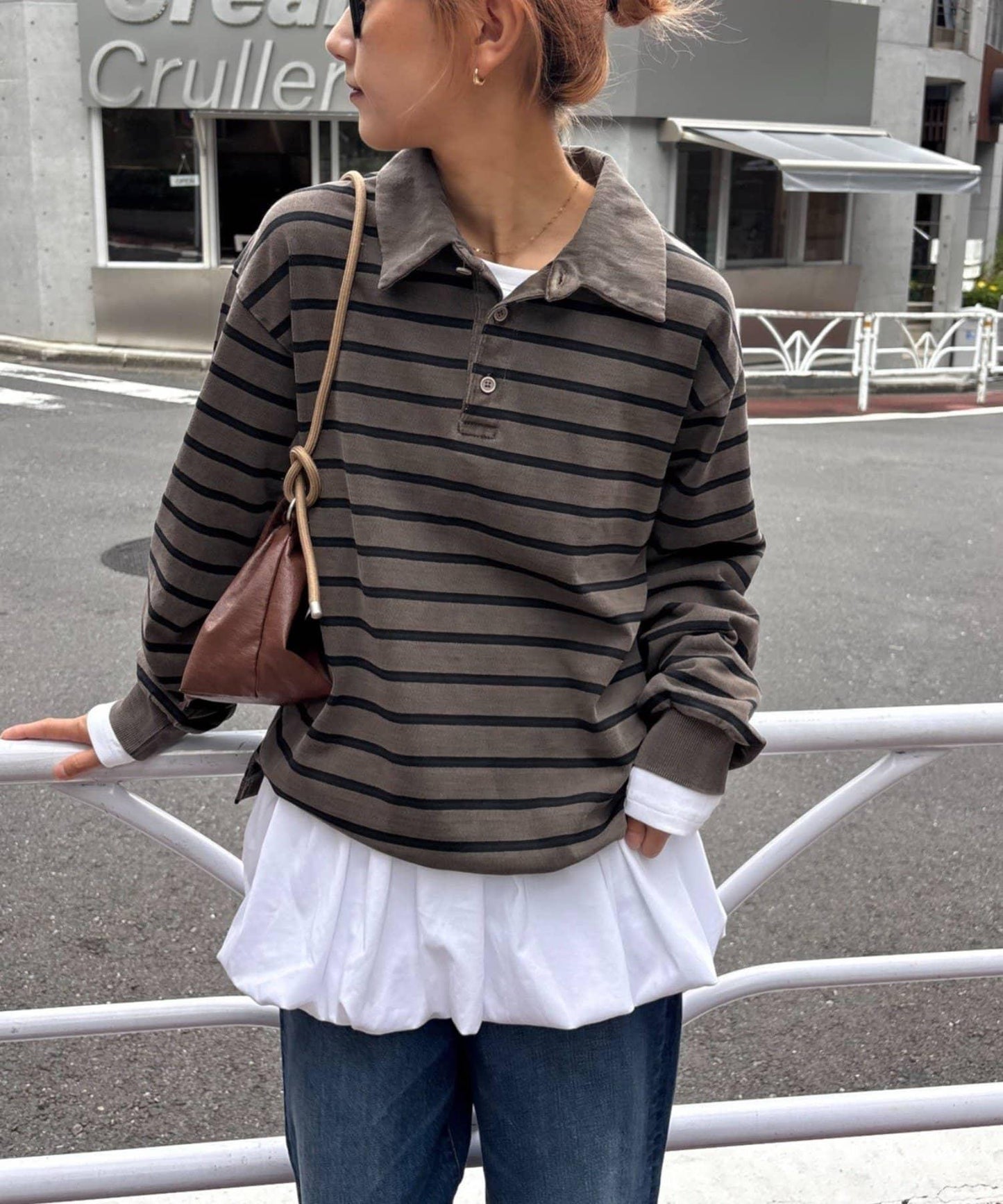 水洗工藝條紋翻領上衣