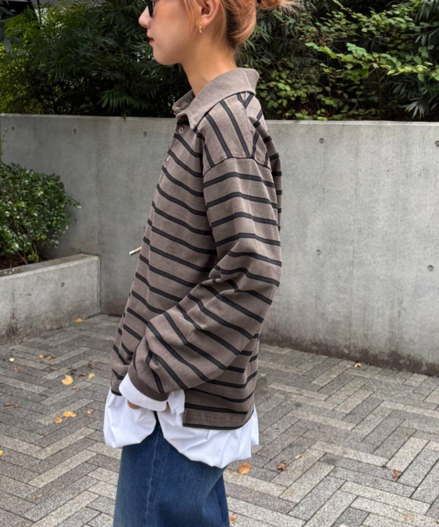 水洗工藝條紋翻領上衣