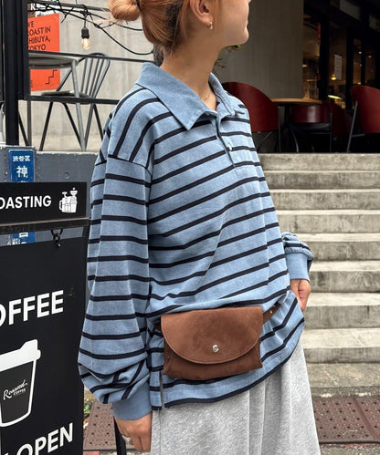 水洗工藝條紋翻領上衣