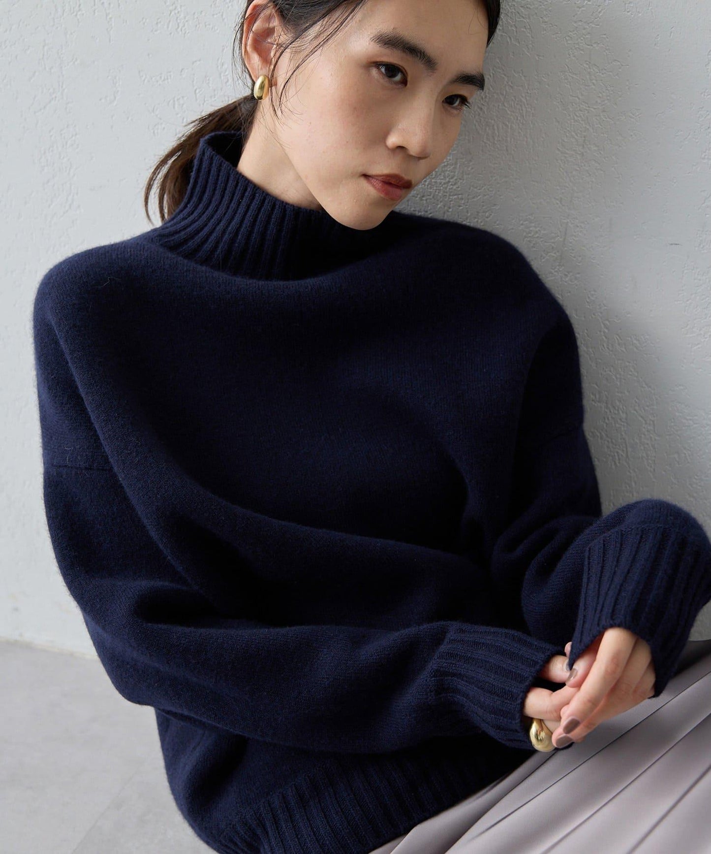 【Drawing Numbers】接結寬鬆高領針織衫