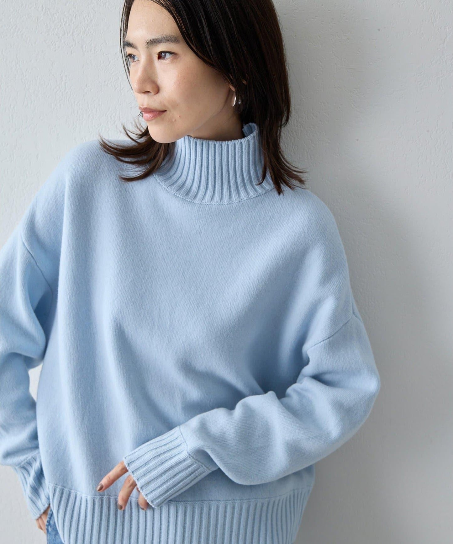 【Drawing Numbers】接結寬鬆高領針織衫