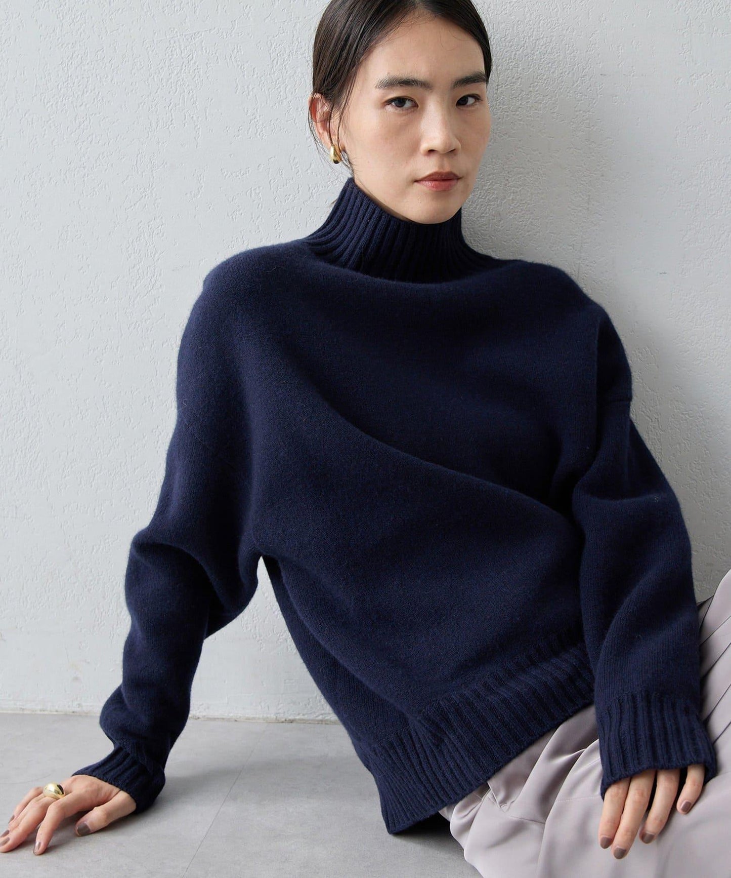 【Drawing Numbers】接結寬鬆高領針織衫