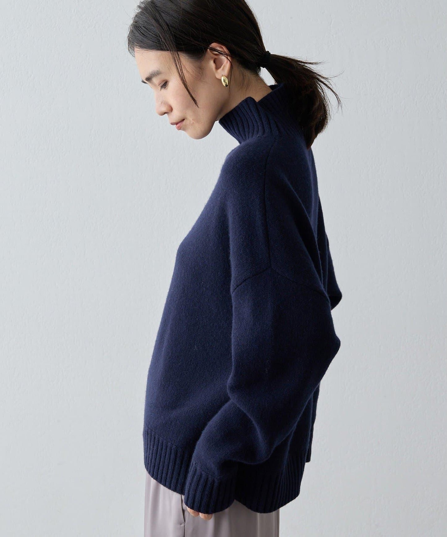 【Drawing Numbers】接結寬鬆高領針織衫