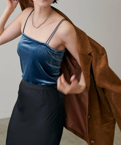 【LARUTA】帶胸墊天鵝絨吊帶背心