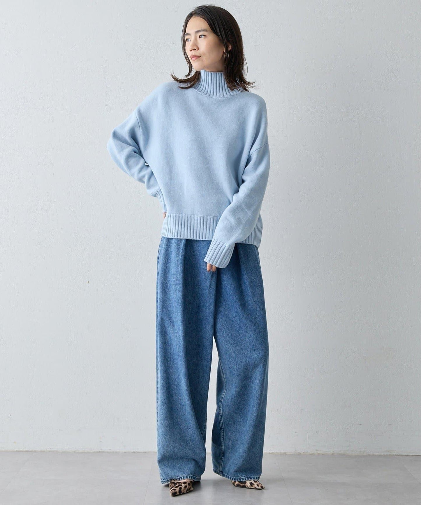 【Drawing Numbers】接結寬鬆高領針織衫