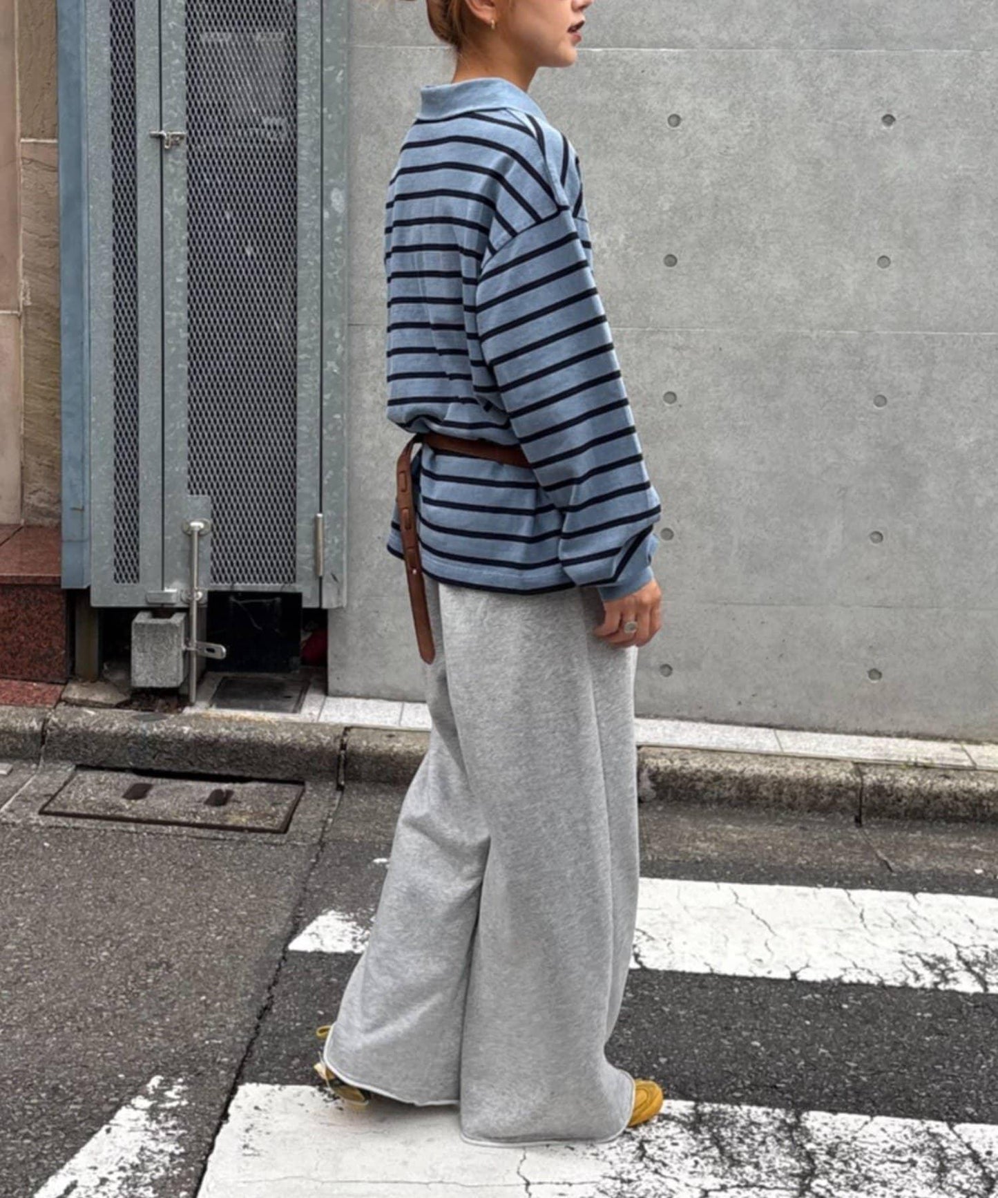 水洗工藝條紋翻領上衣