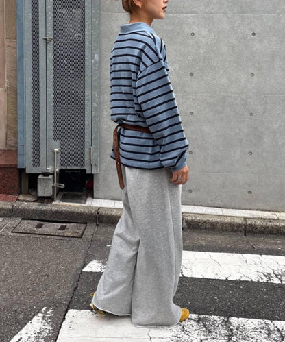 水洗工藝條紋翻領上衣