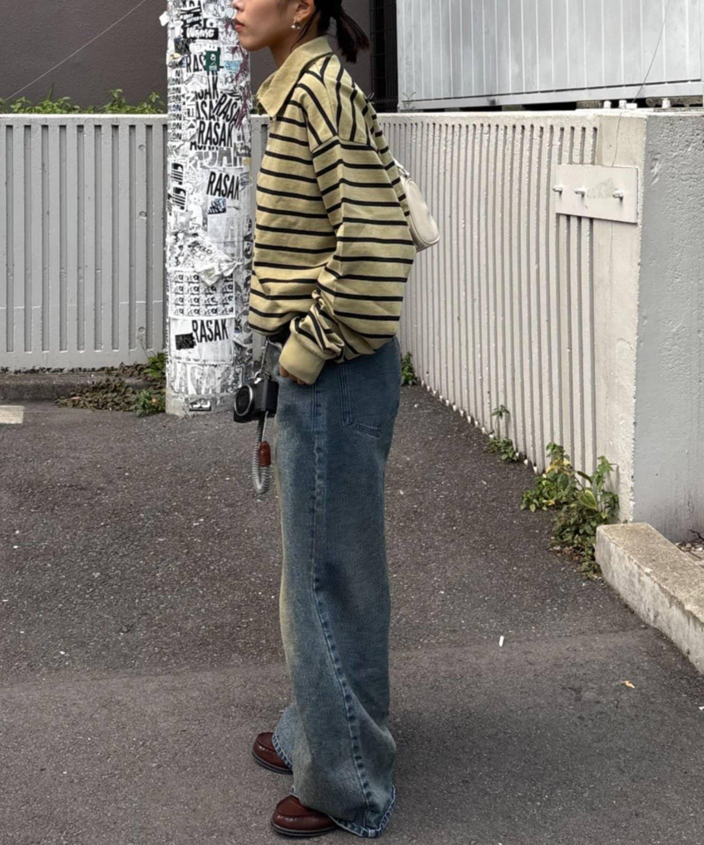 水洗工藝條紋翻領上衣