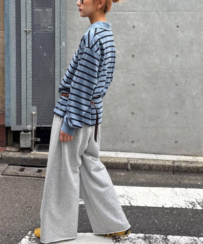 水洗工藝條紋翻領上衣