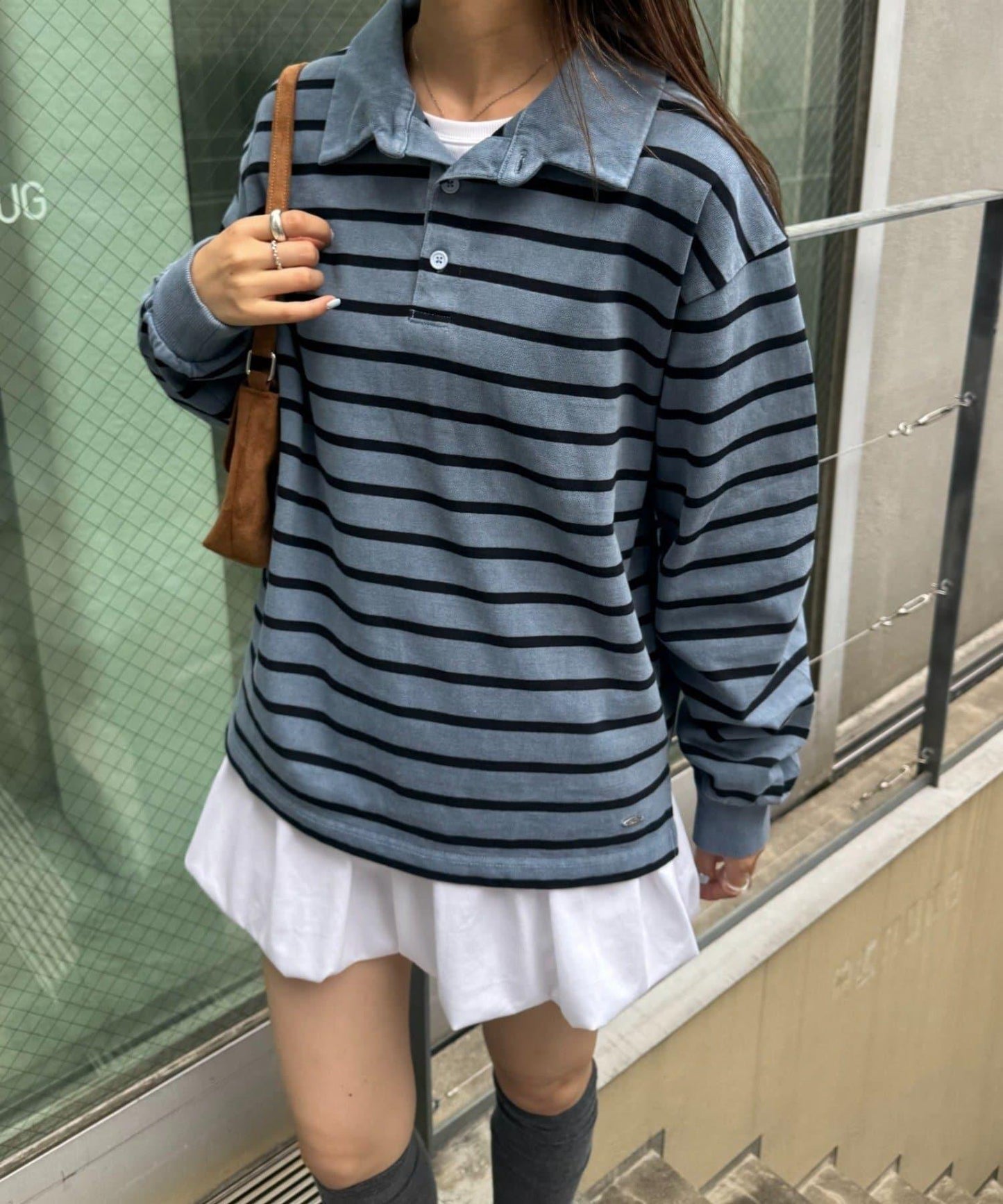 水洗工藝條紋翻領上衣