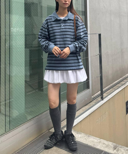 水洗工藝條紋翻領上衣