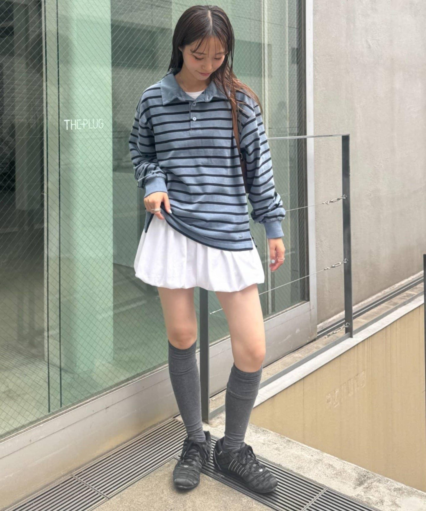 水洗工藝條紋翻領上衣