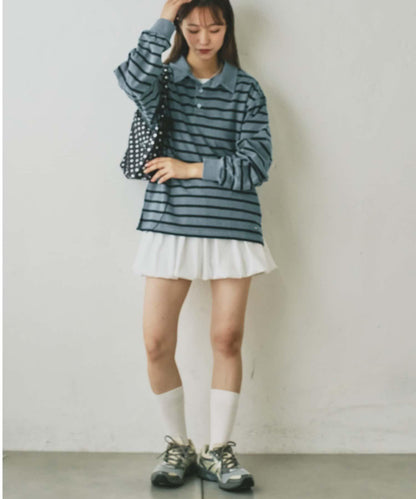 水洗工藝條紋翻領上衣