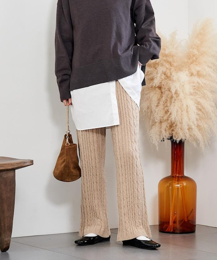 絨線編織針織長褲